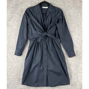 SBJ Austin Lauri Dress Womens 2/4 Navy Blue Poplin Front Tie Minimal Chic Modern